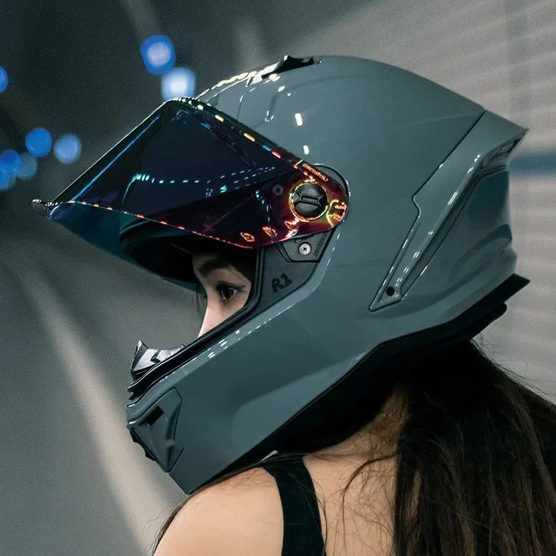 Motorcycle Full Helmet Large Tail Retro Cruise Motorcycle Helmet Double Lens Capacete Masculino Casco Moto ECE