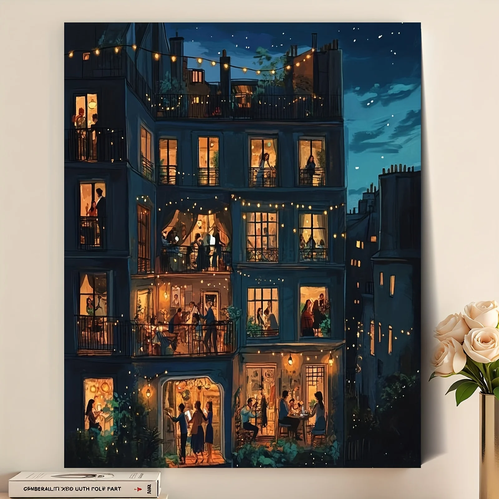 [ Flat Frameless][professional Art Use]1 Piece Digital Oil Painting Set, Beginner Level Kit, Parisian Night Scene Style Dec