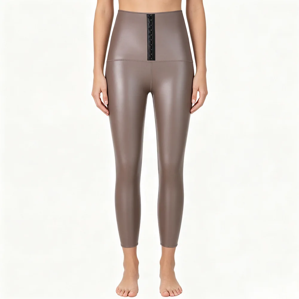 Women's High Waist Faux Leather Pants Button Fly Stretchy PU Trousers
