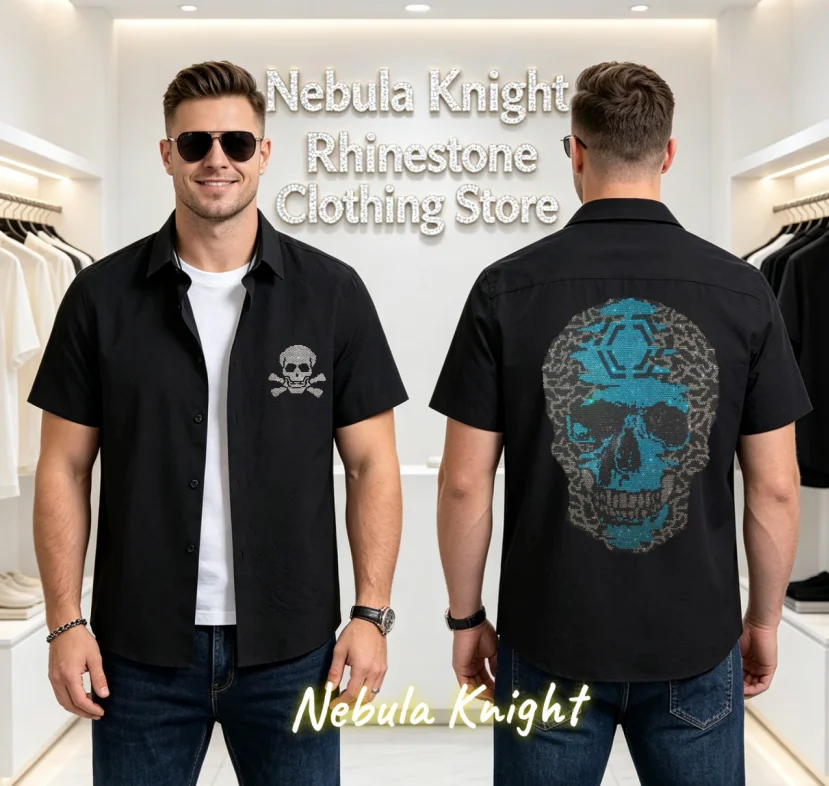 Men's Rhinestone Short Sleeve Luxury Bling Tee Hip Hop Streetwear European Style Summer Casual Fashion Top for Males