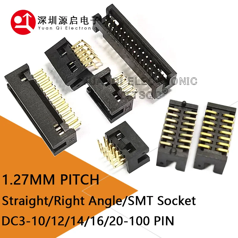 DC3 IDC Box heads 1.27mm SMT JTAG Connector 2*5 10P/12/14/16/20/30/40/80/100 Pin do zewnętrznej kolumny pozycjonowania gniazdo żeńskie