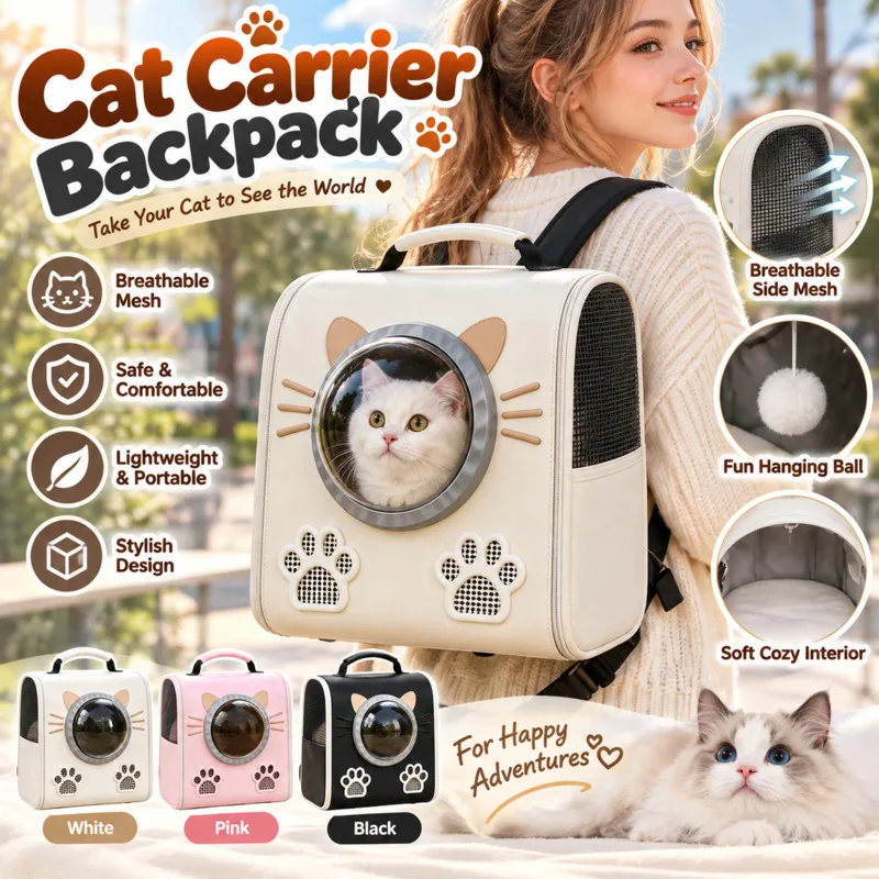 Cat Carrier Backpack Large Space Portable, Pet Travel Bag Capsule Breathable Mesh, Dog Puppy Shoulder Pack Outdoor Walking, Gift