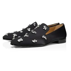 New Arrival Black Satin Diamond Loafers Men Rhinestone Shoes Luxury Slip On Dress Shoes Mens Party And Wedding Shoes