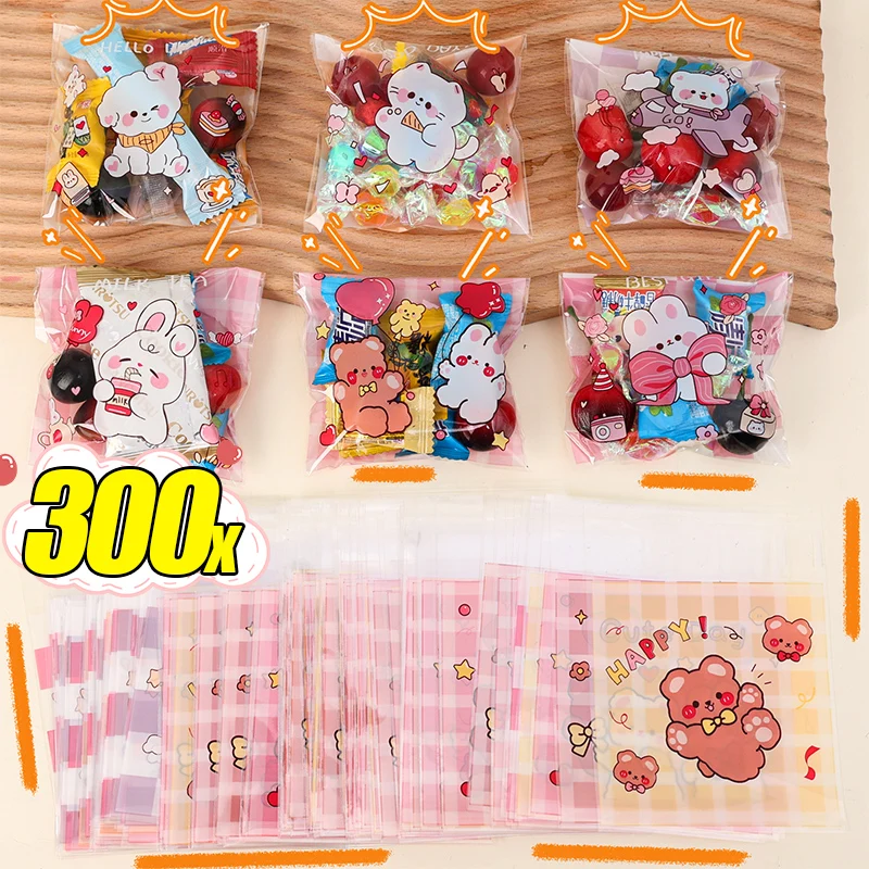 Cartoon Self-sealing Candy Cookie Bag Easter Cellophane Treat Bags Cute Clear Little Bear And Bunny Pattern Opp Bag Party Favors