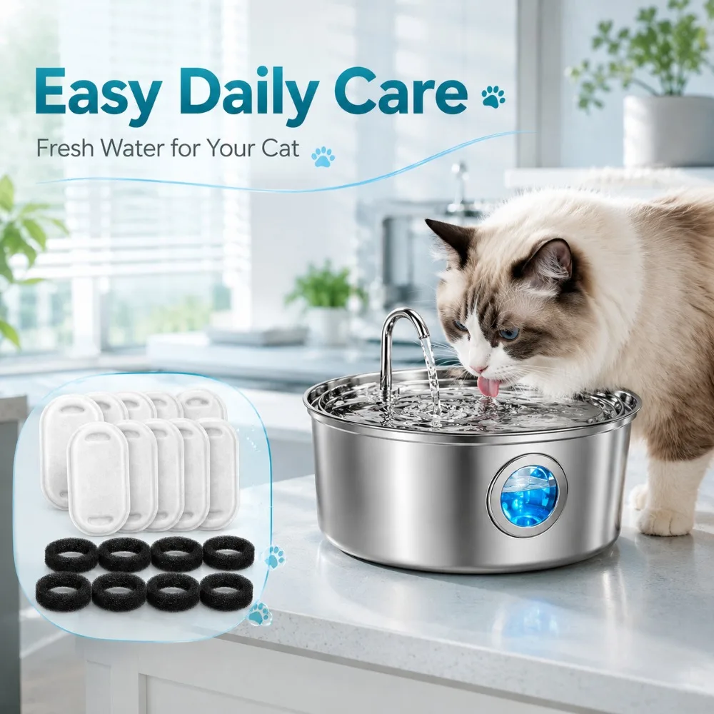 Activated Carbon Sponge Replacement Filter for Stainless Steel Pet Water Fountain Accessory for Household Cats and Dogs view 4