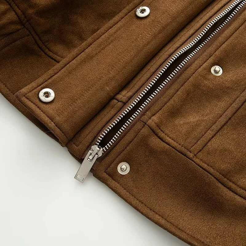 KEYANKETIAN 2025 가을겨울 신상 여성 의류 아메리칸 레트로 스웨이드 스탠드업 칼라 방풍 모터사이클 재킷 여성 코트