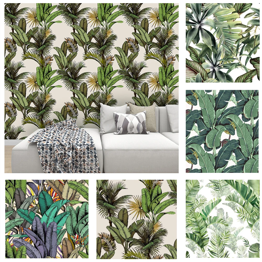Rainforest Plant Self Adhesive Walllpaper Green Leaves Peel and Stick Wallpaper for Home Decor Furniture Renovation