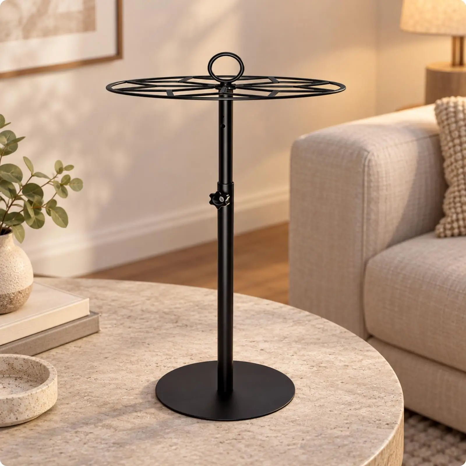 Medal Showcase Rack for Athletic Honors Black Steel Rotating Holder with Wide Anti Slip Base for Tabletop Use
