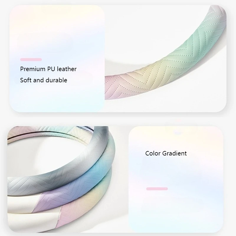 غطاء عجلة القيادة متدرج قزحي الألوان - جلد PU متين وناعم، حرفية ممتازة، استخدام لجميع المواسم - يناسب 14.5-15 بوصة #4