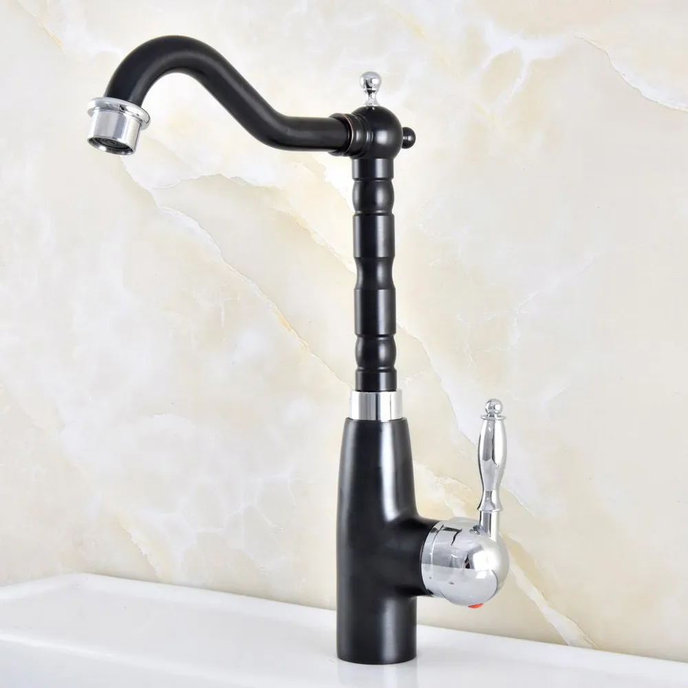 

Polished Chrome Black ​Brass Kitchen Faucet Bathroom Sink Faucet 360 Swivel Hot Cold Basin Mixer Tap Faucet Lnf486