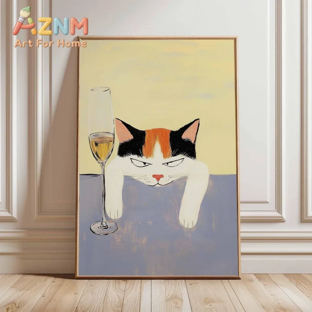 AZNM Cute Cartoon Animal Canvas Painting Frameless Wall Art Giraffe Fox Cat Turtle Sea Creature Kids Nursery Room Decor Poster P