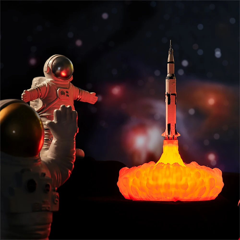 3D Printed LED Space Shuttle Rocket Night Lamp-USB Rechargeable Space Desk Light-Ideal Christmas and Birthday Gift for Children