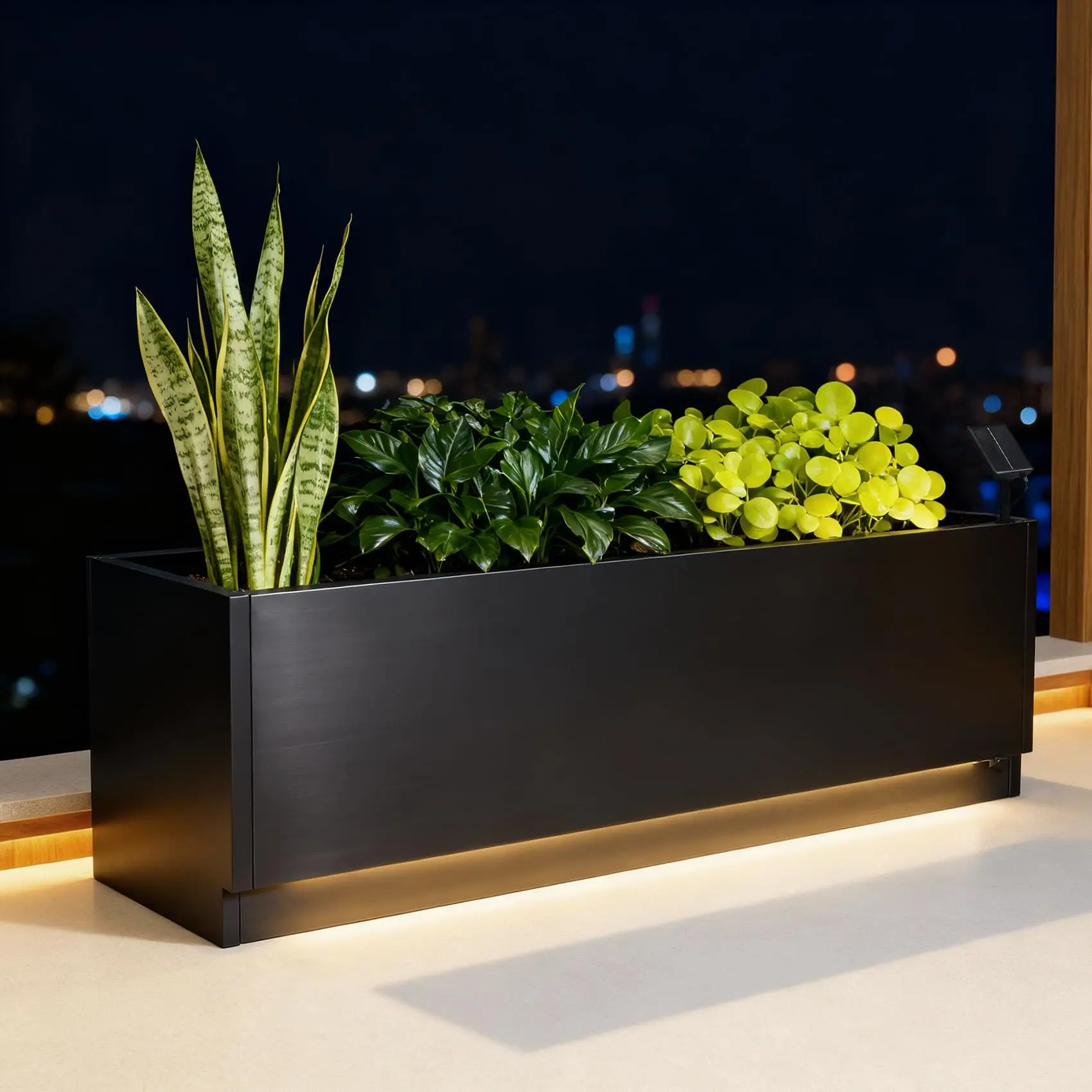 47x16 LED Metal Planter Box With Light Strips & Controller, Raised Garden Bed With Drainage Holes For Patio Yard Decor
