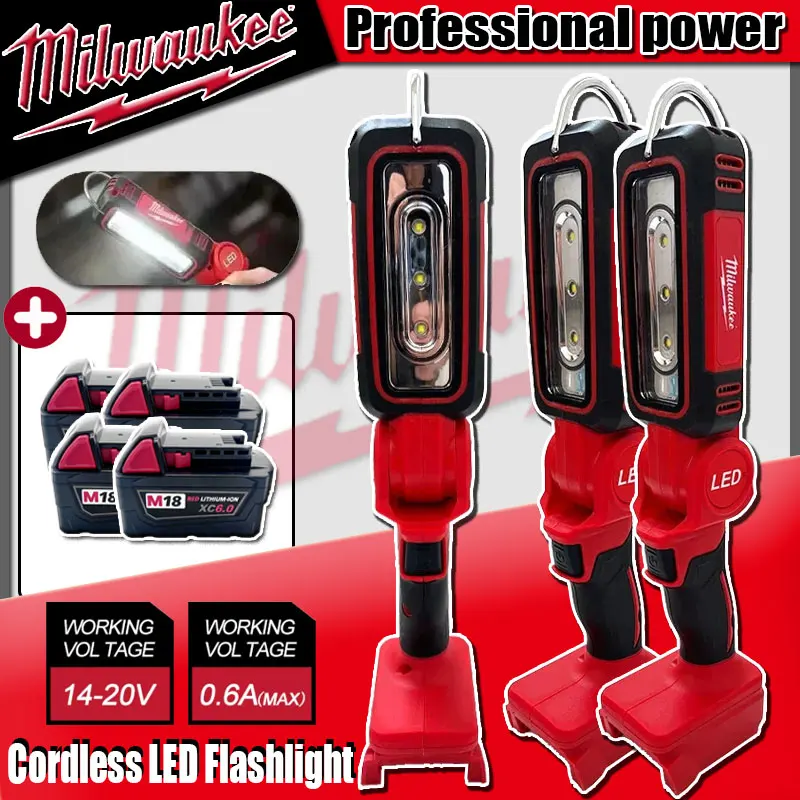 

Беспроводной светодиодный фонарь Milwaukee для улицы, портативный рабочий светильник 90 ° Складной светильник для кемпинга, работающий от аккумулятора 18В