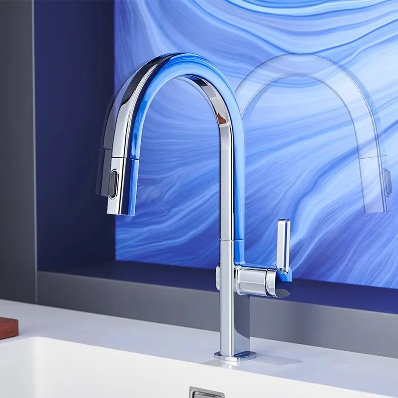 

Household Kitchen Hot and Cold Sink Silver Rotating Pull-out Retractable Vegetable Basin Sink Splash Proof Faucet