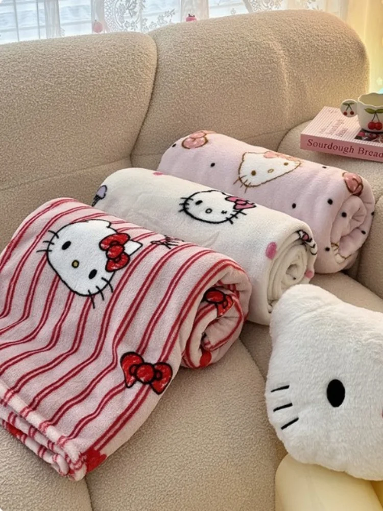 Couverture de dessin animé Sanrio Hellokitty pour enfants, imprimé Double face en velours de lait, monocouche, couverture fine pour déjeuner pour filles