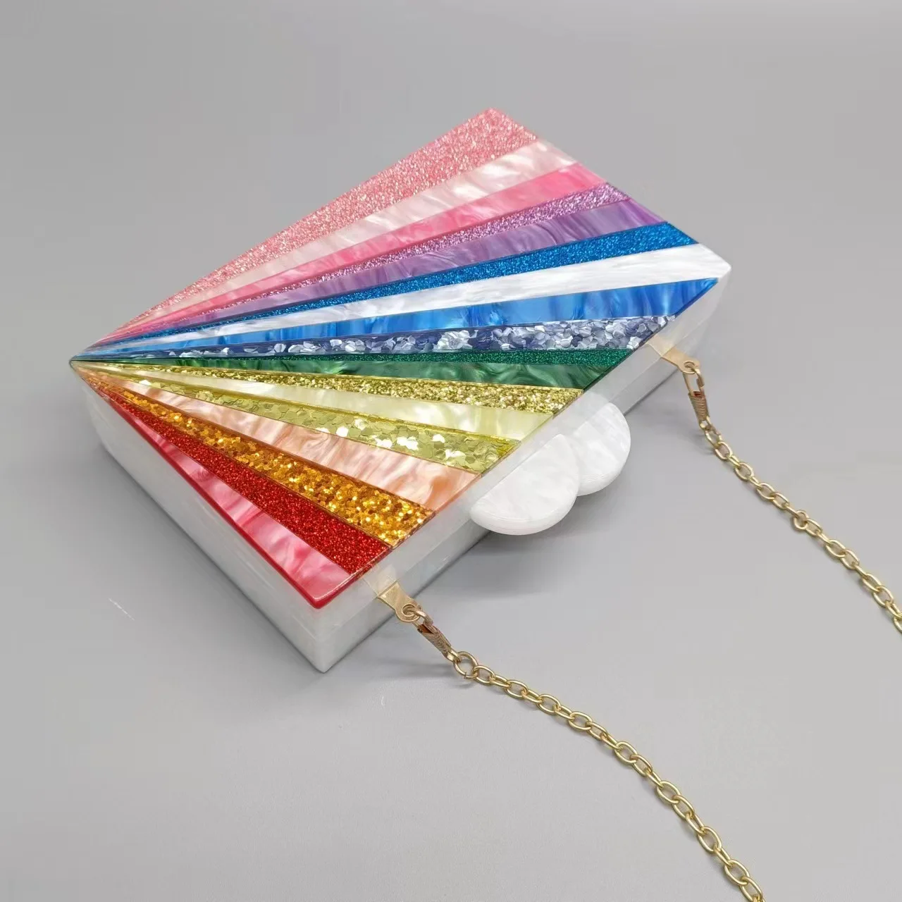 Women Clutch Colorful Patchwork Acrylic Bag Patchwork Sequins Luxury Handbag Wedding Prom Party Dating Bags Chain Shoulder Purse