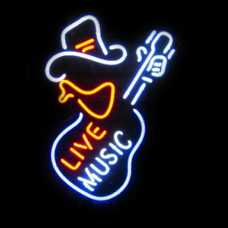 Neon Sign Live Music Guitar Notes Neon Bulb Sign Aesthetic Music Room Restaurant Wall sign Beer Club Filled Gas Lamp Decoration