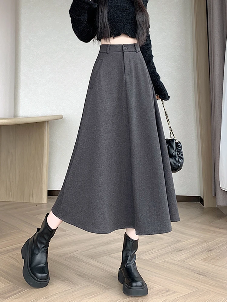 

Шерстяная юбка А-силуэта для женщин, с завышенной талией, облегающая, миди, асимметричный дизайн, без застежки, подходит для прогулок