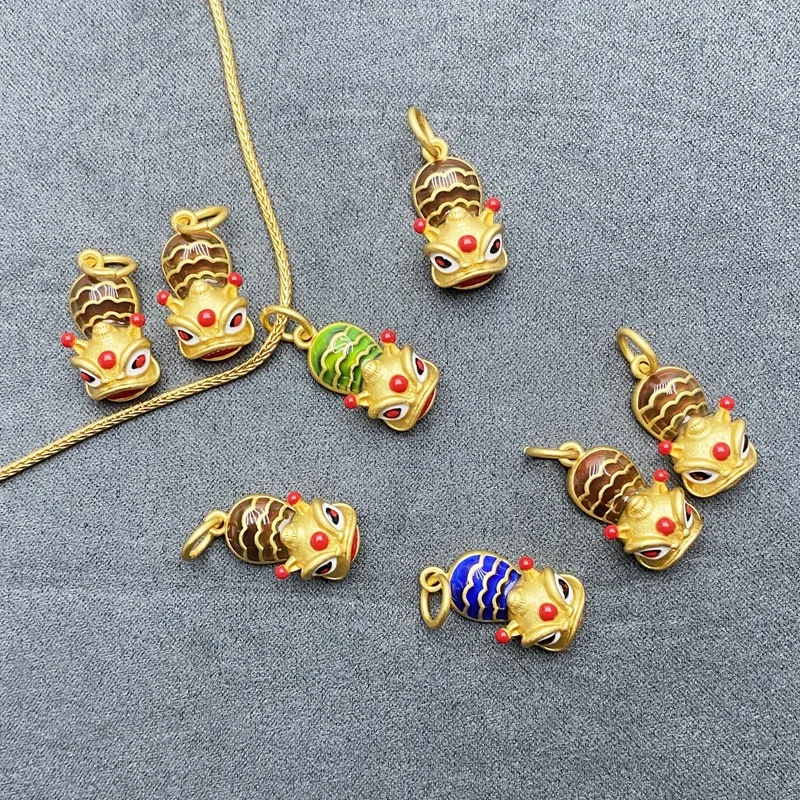 QEENKISS 24KT Gold Color Changing Tiger Bead Charm For DIY Bracelet Making For Girl Children Jewelry Accessories Wholesale AC507