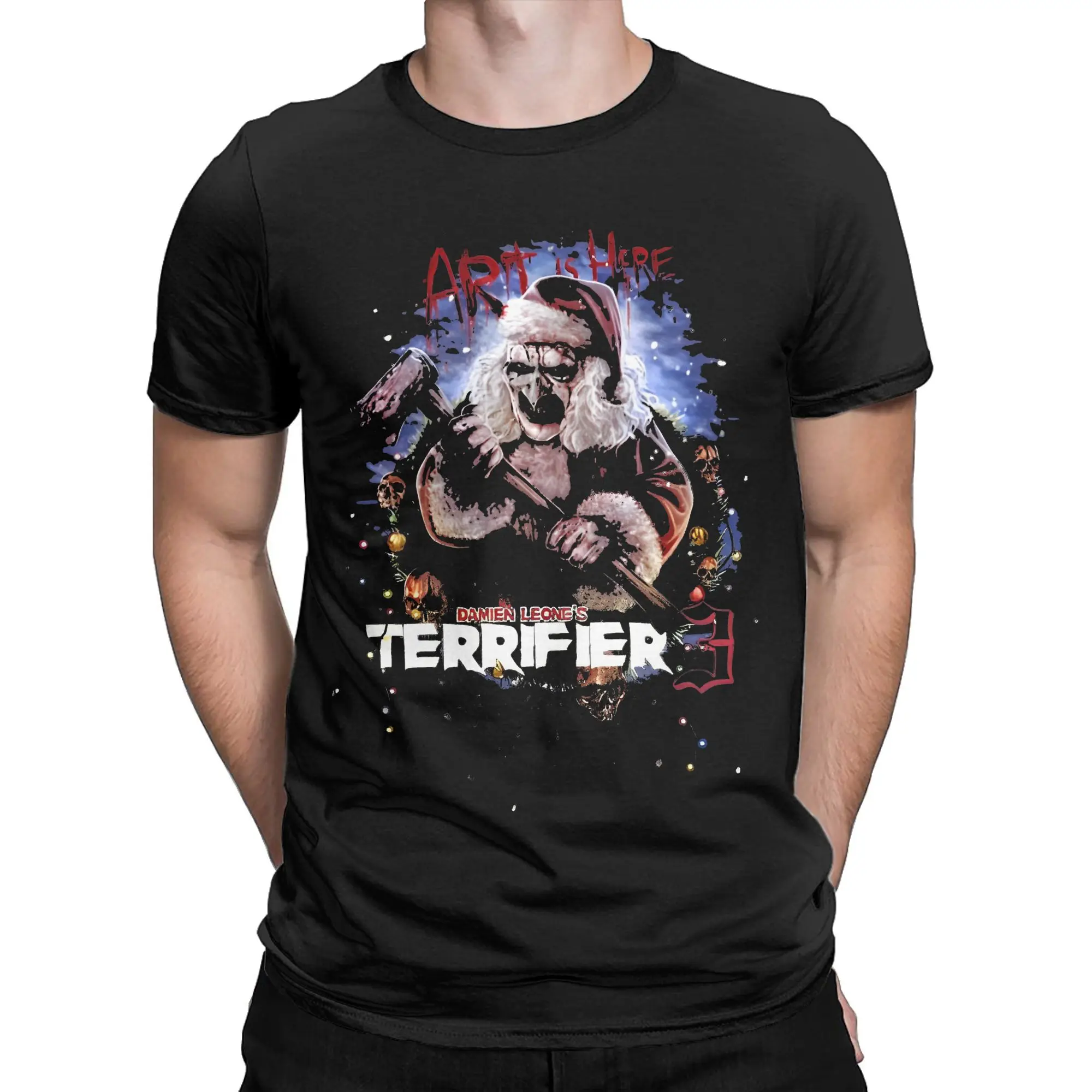 Vintage Santa Art The Clown Terrifier 3 T-Shirt Men Cotton T Shirt Horror Movie Christmas Short Sleeve Tee Adult merchandise