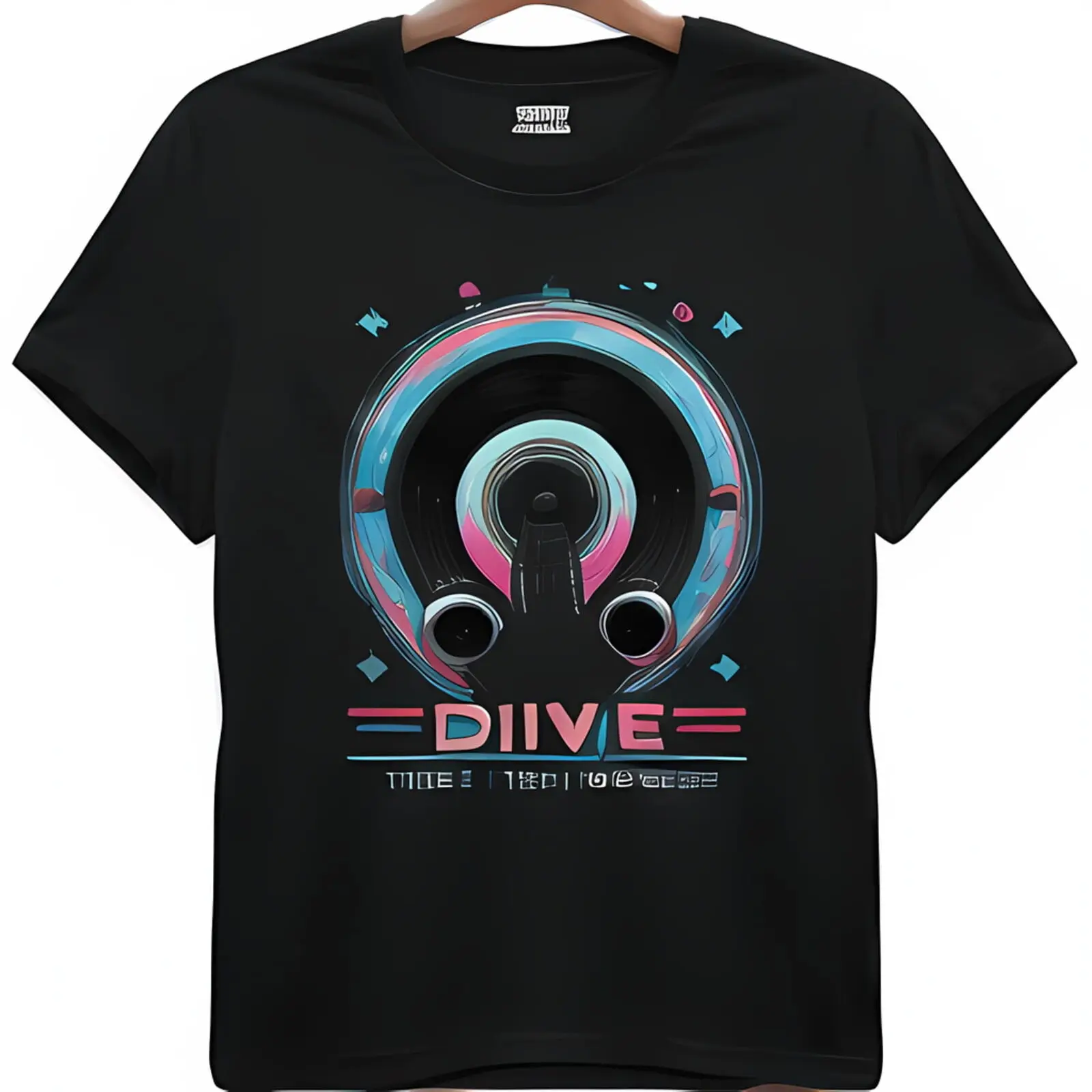 Ретро-футуристическая подводная футболка с музыкальными акцентами, дизайн DJ поворотного стола и записей