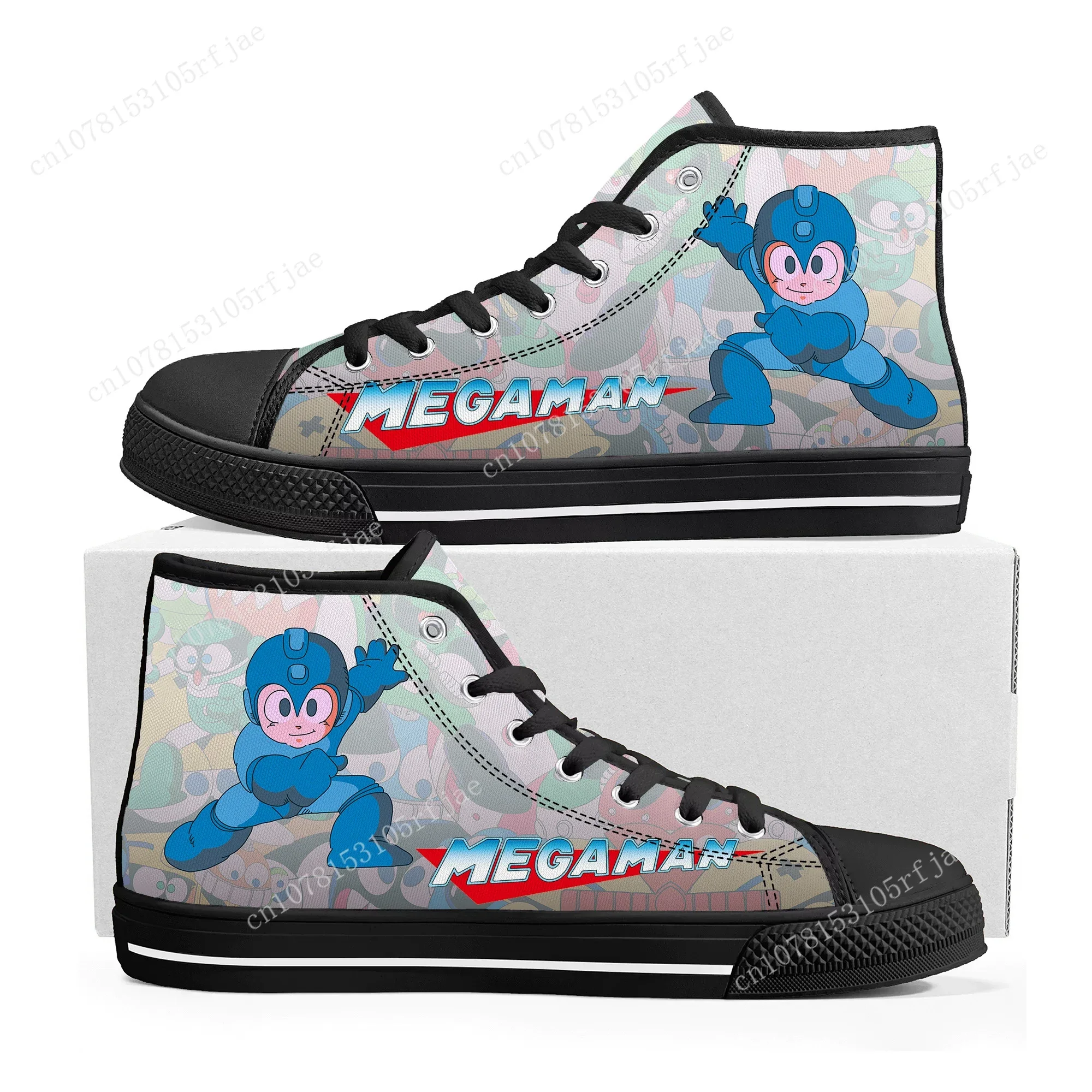 Mega Man Megaman-Zapatillas altas de lona para hombre y mujer, zapatos de dibujos animados, de alta calidad, a la moda, para parejas