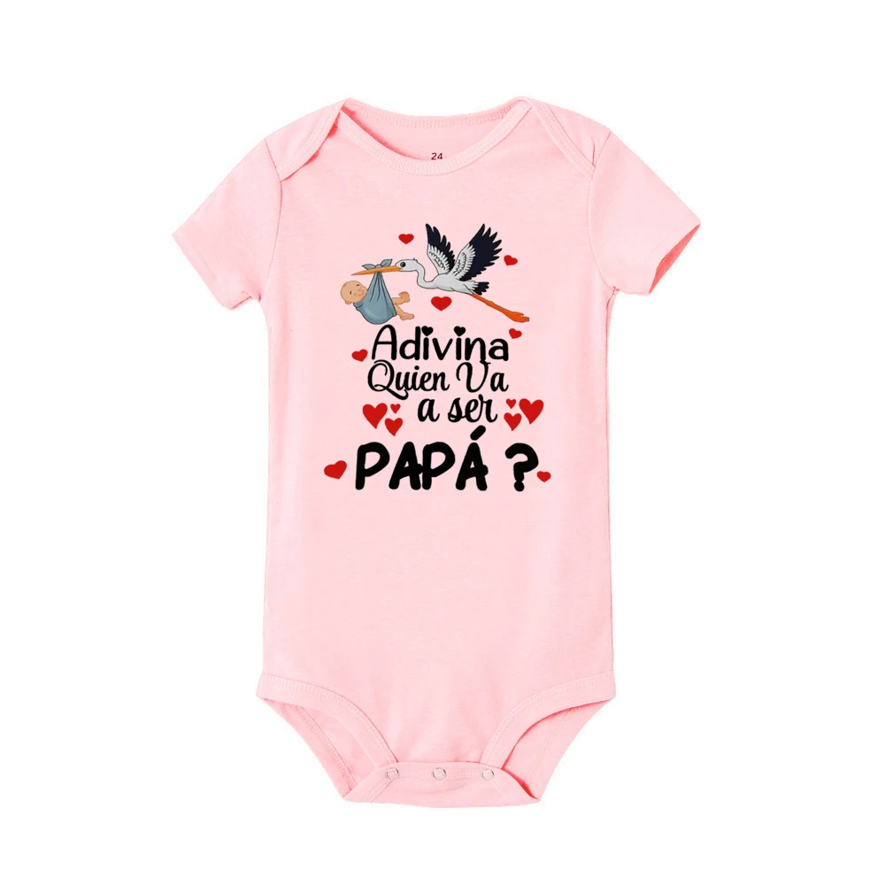 Guess Who Is Going To Be Dad Print Baby Romper Pregnancy Announcement Clothes Newborn Jumpsuit Infant Reveal Bodysuit for Daddy