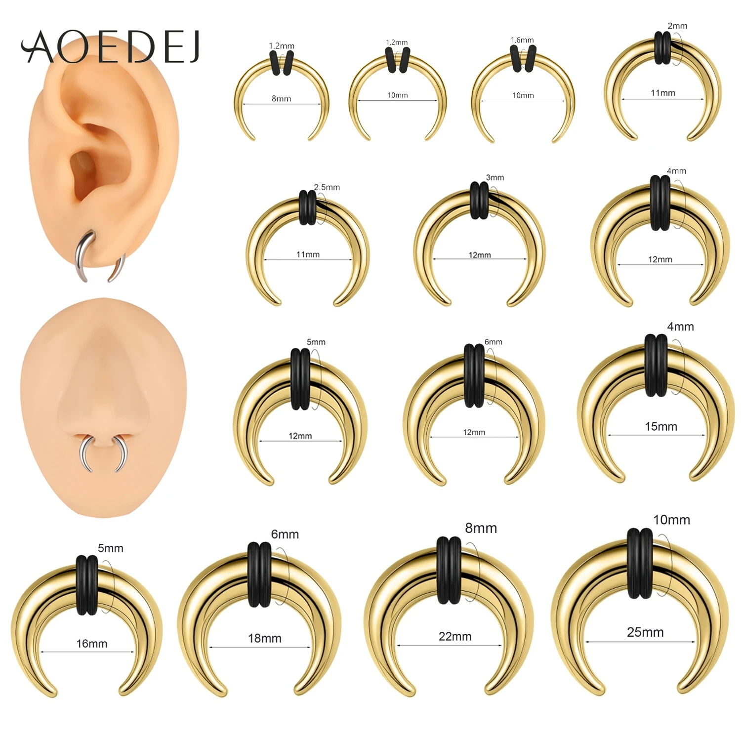 Aoedej 1 Stück Edelstahl Nasenring 8-25mm Hufeisen form Septum Ringe Farbe Nasen stecker Ohrring Punk Körper Piercing Schmuck – Detail 7