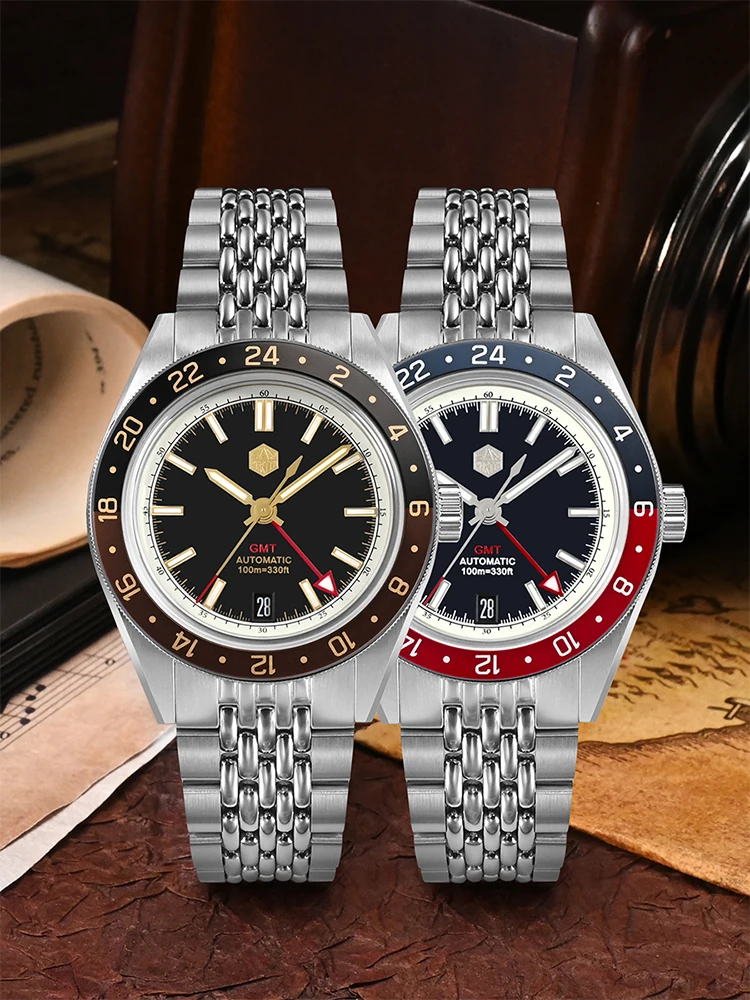 San Martin 39.5mm Fashion Aluminum Bezel Men's GMT Watch NH34 Automatic 6H Date Automatic 10Bar BGW-X1 Lume Reloj SN0116-4