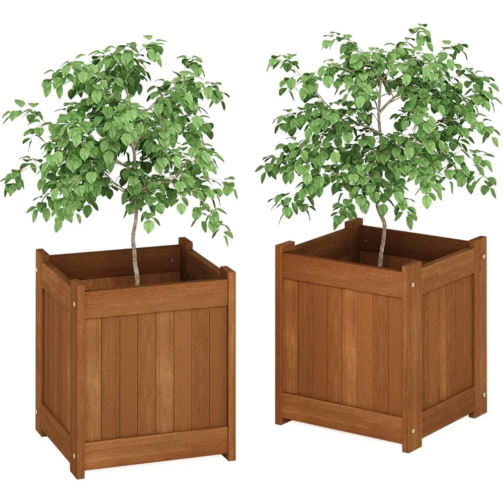 

Набор из 2 цветочных коробок из натуральной твердой древесины, квадратные горшки для уличных садов и патио