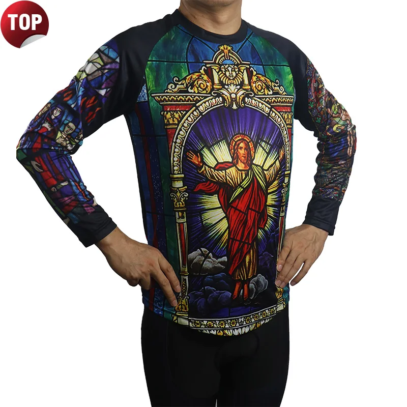 Outdoor Long Sleeve Motocross Jersey Top, Church Jesus, Road Bicycle, Climber Sport Cycling Wear, Mountain Cycling, Jesus Shirt