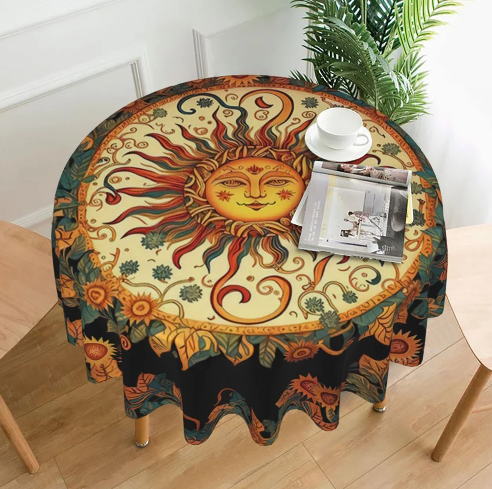 Vibrant 3D Mandala Sunflower Round Tablecloth Flowers And Plants Table Cover Floral Table Cloth For Home & Dining Decoration