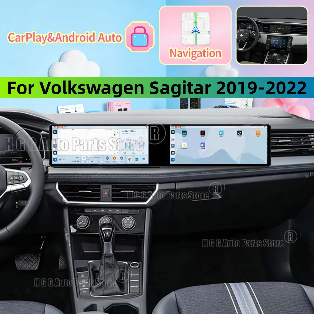 

Двойной 12,3-дюймовый автомобильный радиоприемник CarPlay Auto Android 14 для Volkswagen Sagitar 2019 2020-2022, экран, мультимедийный стереоплеер, GPS-налобник
