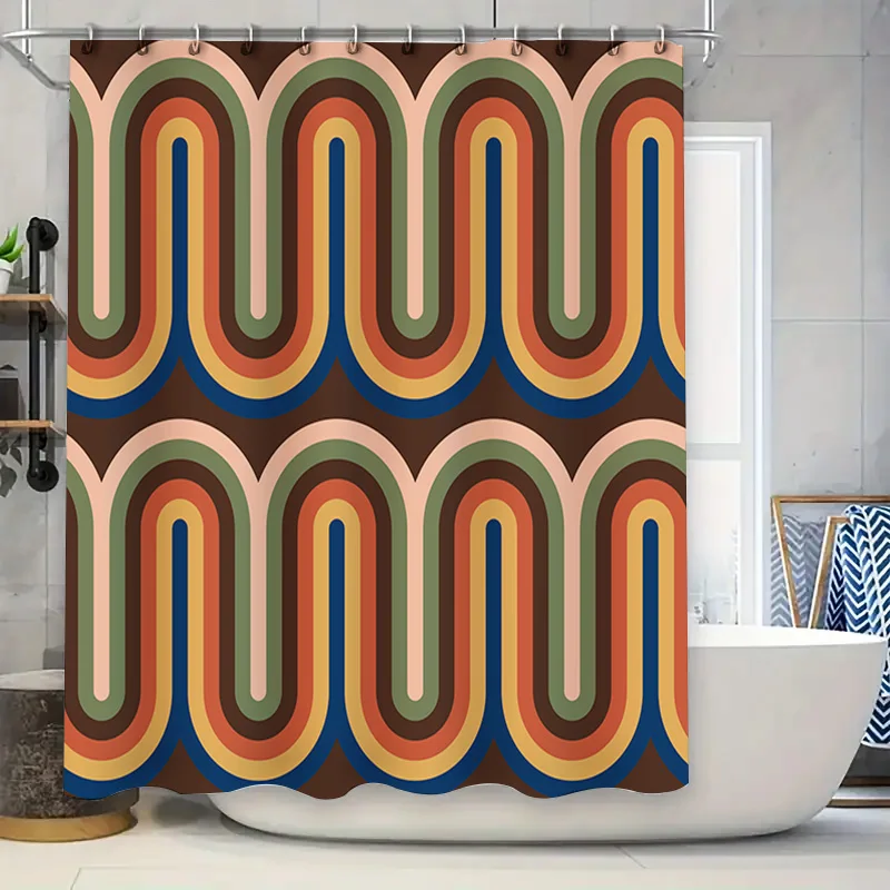 Vintage 70s Shower Curtain Multi-Color Striped Design for Bathroom Decorations Waterproof Fabric Shower Panels for Home Decorati