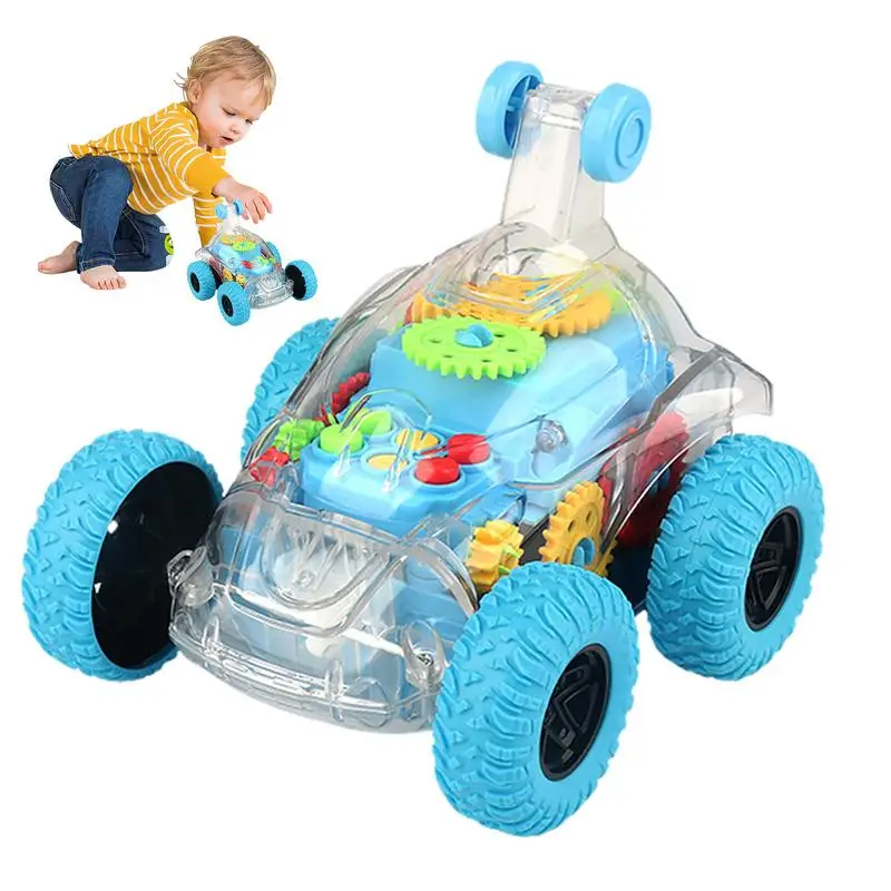 Kids Truck Transparent Gear Stunt Trucks 360 Rolling Boys Twist Car Action Vehicles Learning & Education Toys Battery Operated