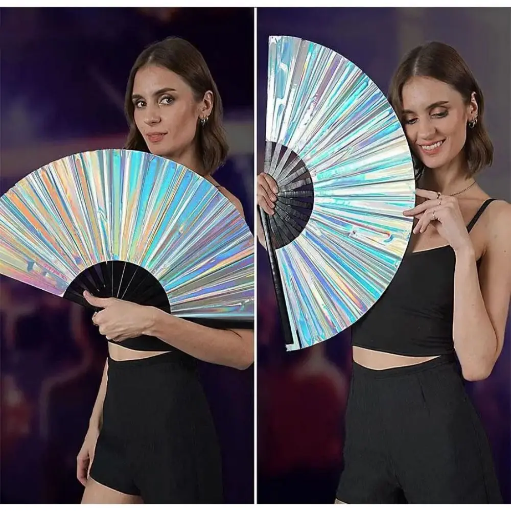 Phantom Color Large Folding Fan Suitable For Holiday Comical Performances Music Festivals Laser Kung Fu Fan