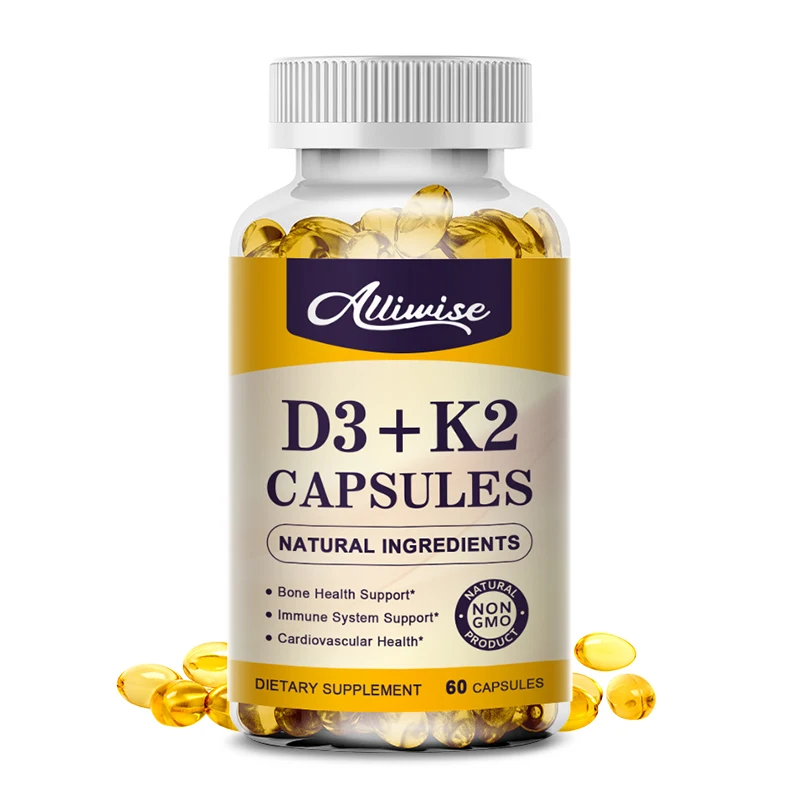 Alliwise Vitamin D3k2 Capusles Supports Strong Bones And Muscles, Calcium Metabolism Absorption And Immune Health