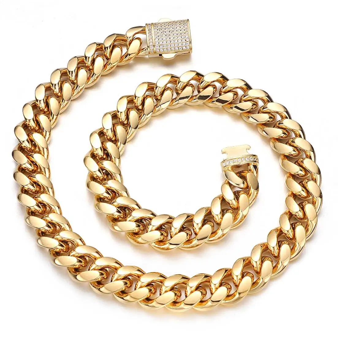 6mm-18mm Any Length 316L Stainless Steel Miami Cuban Chain Necklace Men Women Gift Crystal Lock