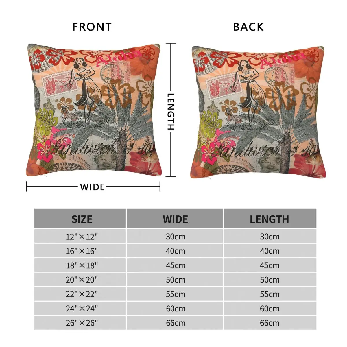 Hawaii Tropical Flower Hula Square Pillowcase Polyester Linen Velvet Pattern Zip Decor Room Cushion Cover 45x45