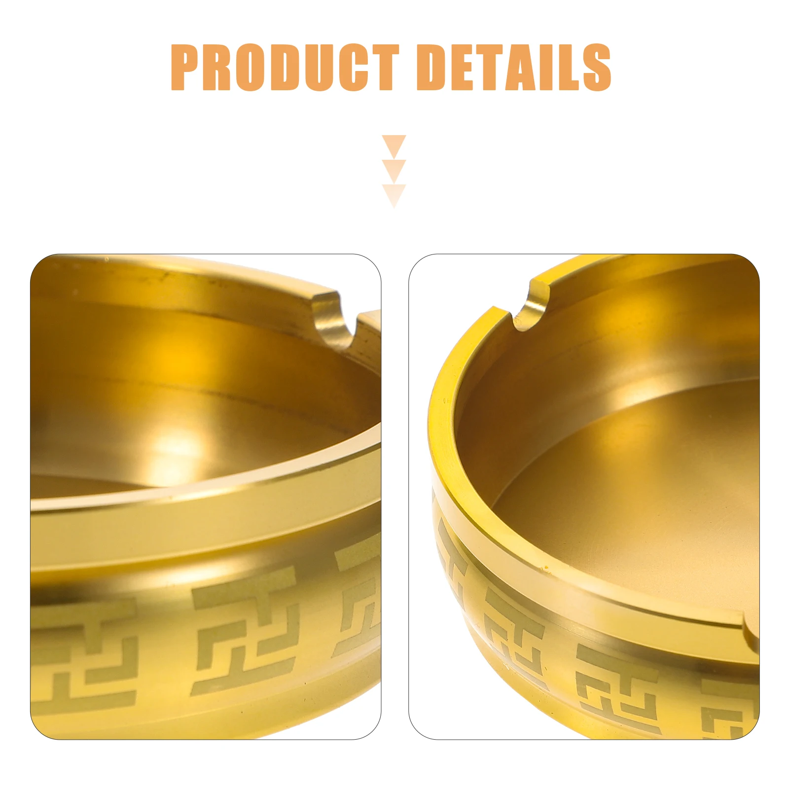 

1pc Round Brass Ashtray Retro Pattern Desk Home Office Holder Easy Clean Durability Metal Smoke Small Size