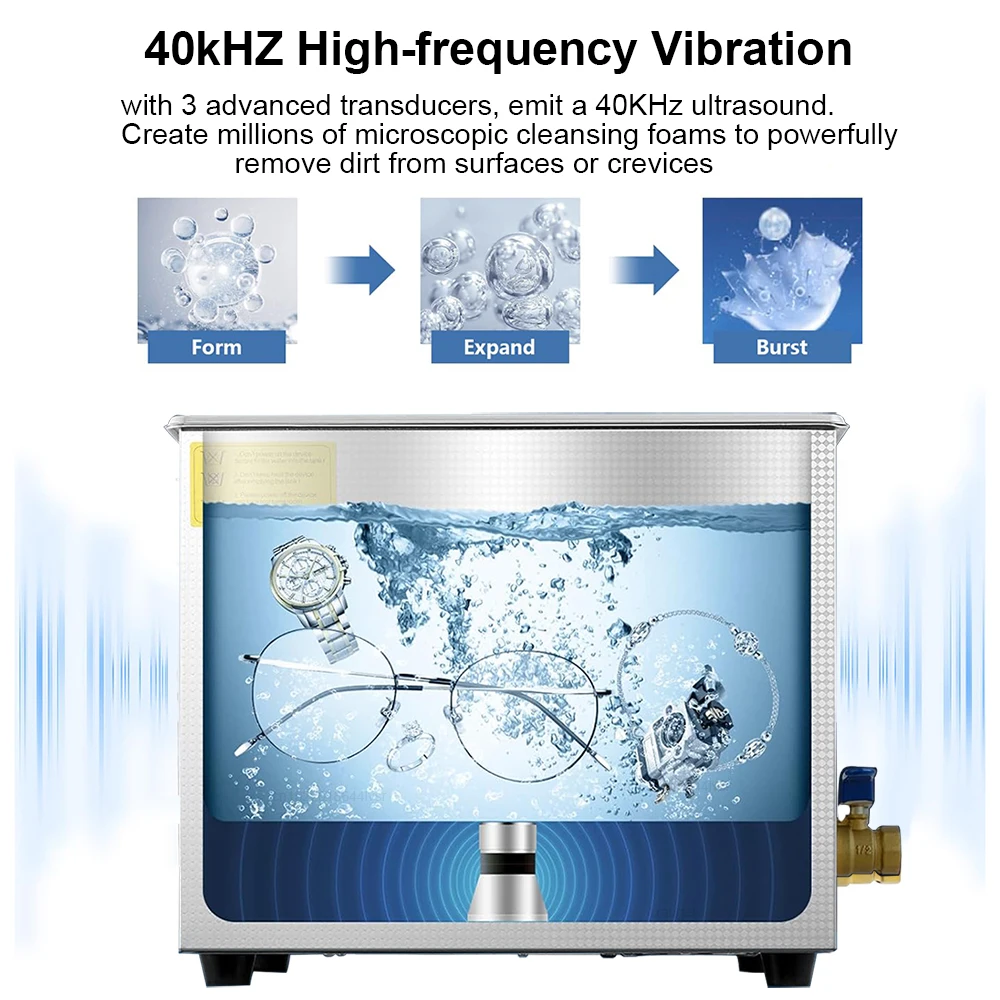 Pulitore ad ultrasuoni 2L 3L 6L 10L 15L 22L 30L pulizia riscaldata di grande capacità lavatrice bagno ad ultrasuoni per gioielli occhiali