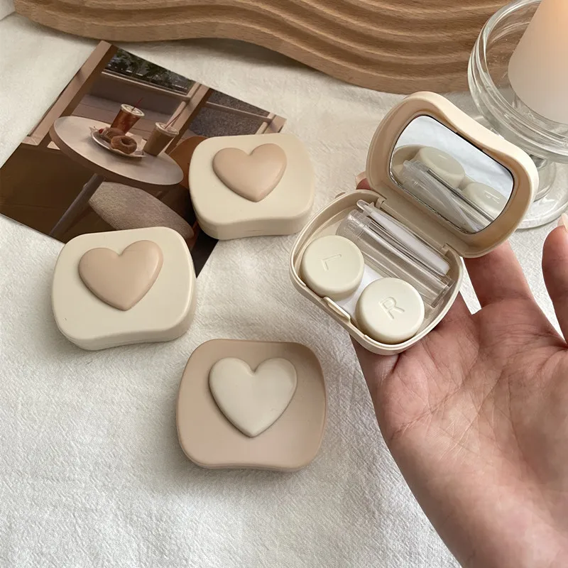 Caja para lentes de contacto de viaje para mujer, caja para lentes de contacto de colores, estuche para gafas de contacto portátil, estuche para lentillas en forma de corazón