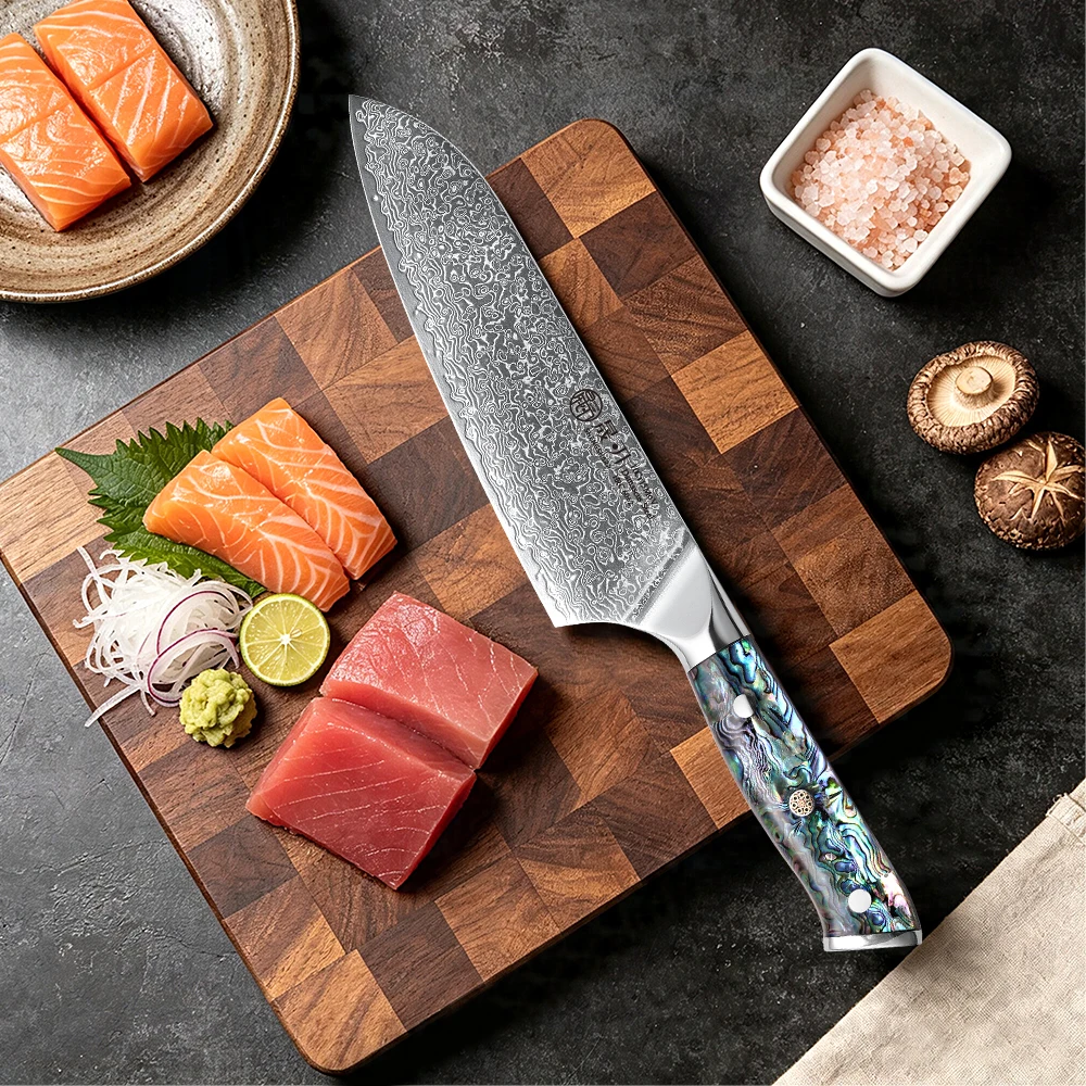 SHENGSHARP 7-inch Santoku Knife Damascus Steel Handmade Professional Japanese Chef Knives Kitchen Vegetable Slicer Cooking Tools
