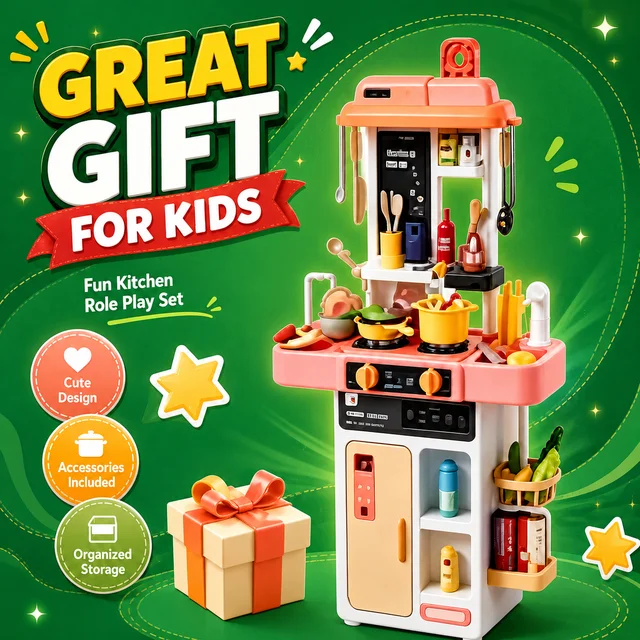 52-Piece Kitchen Toy Set, Educational Toys with Sound and Light Effects, Equipped with Various Realistic Kitchen Tools, Perfect for Parent-Child Interaction, Role-Playing Activities, and Holiday Gifts. 2