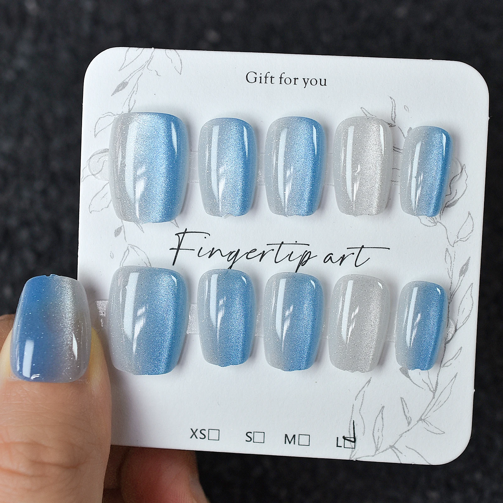 Press on nails 10 pieces charming cat eyes style square 3 sizes to choose from for women and girls