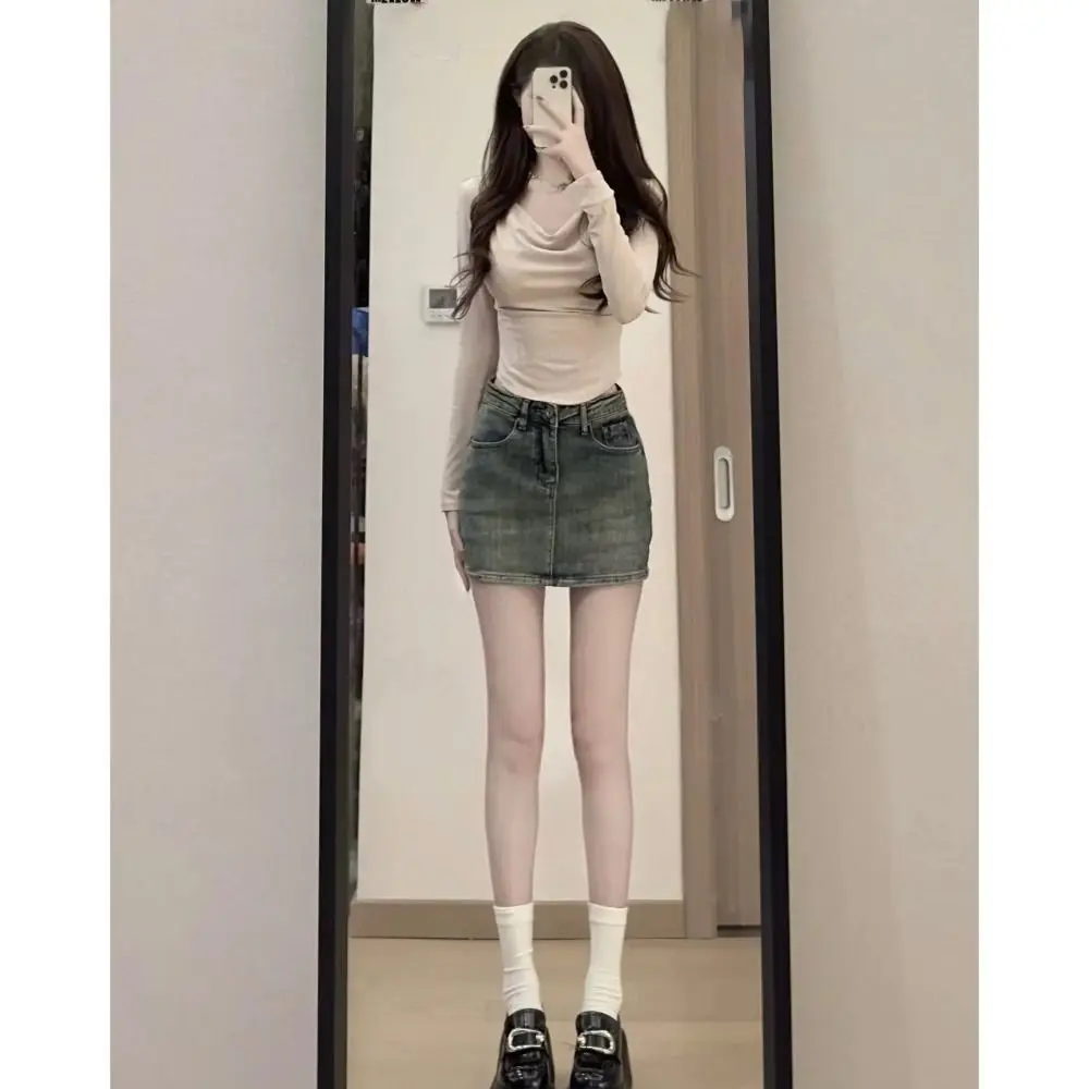 Mode hoge taille minirok A-lijn retro jeansrok slim fit casual korte rok dames