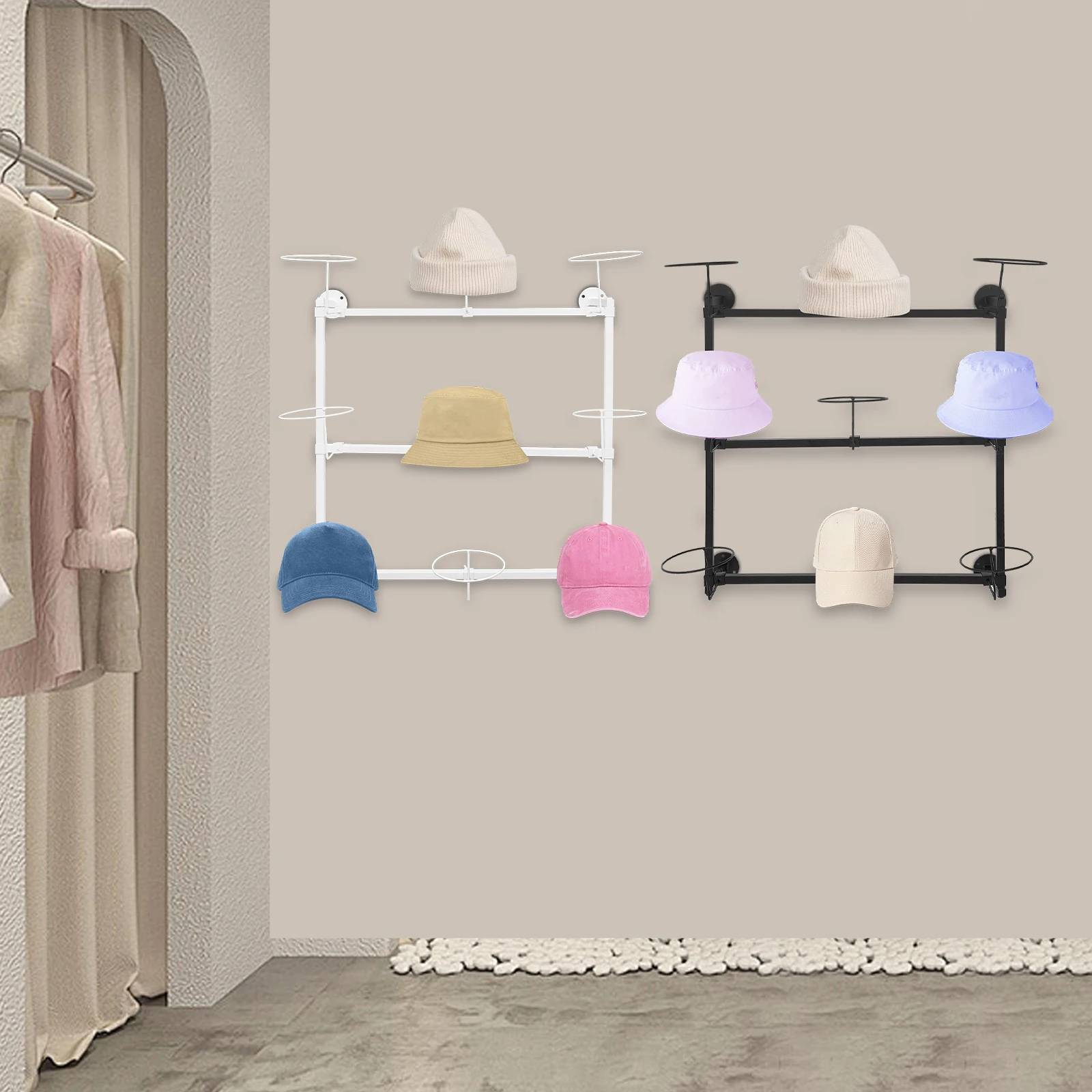 

Black/White 3-Layer Wall Mounted Hat Display Rack 9-Hole Hat Storage Rack