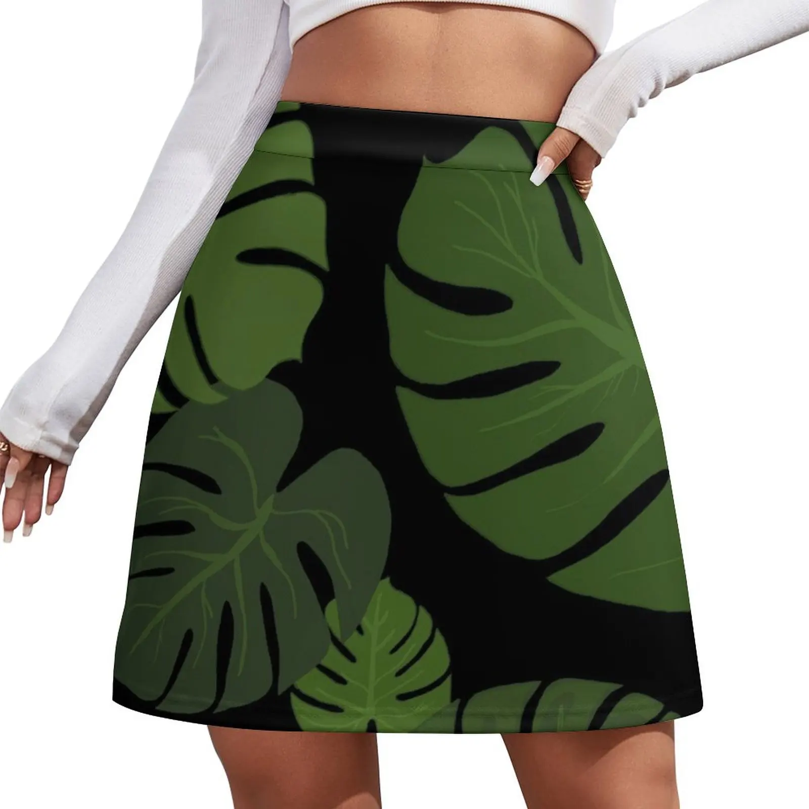 

Tropical leaves (black background) Mini Skirt rave outfits for women cute skirt Korean skirts