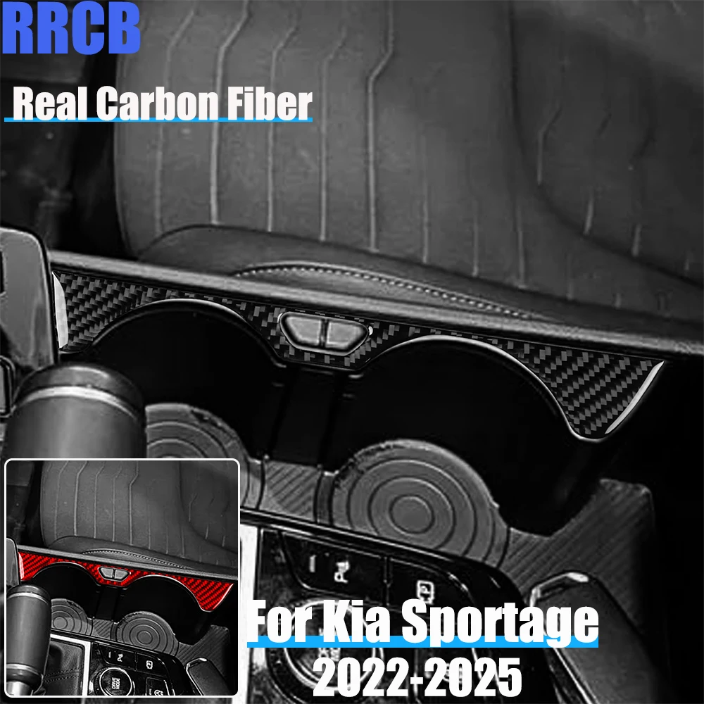 Real Carbon Fiber Car Accessories Cup Holder Panel Trim Decorative Soft Cover Sticker For Kia Sportage NQ5 2022 2023 2024 2025